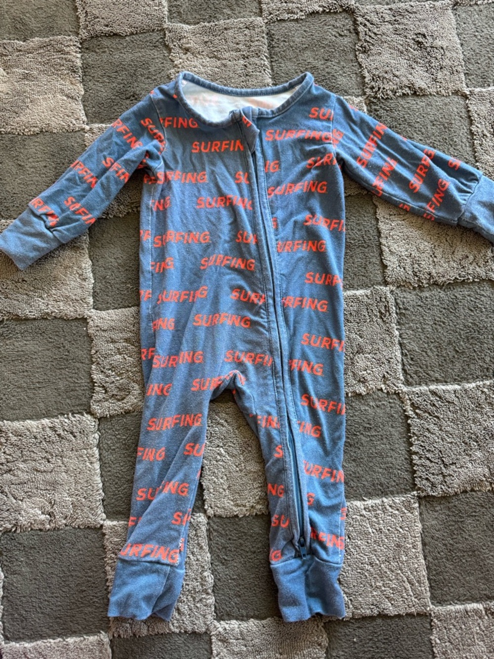 Toddler Surfing Print Footie One-Piece - Blue with Orange Print